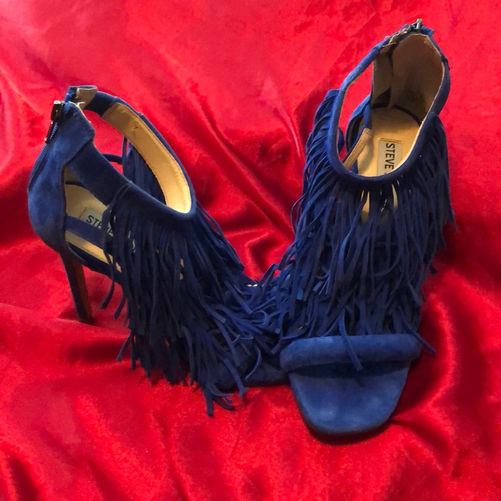 Blue fringe booties